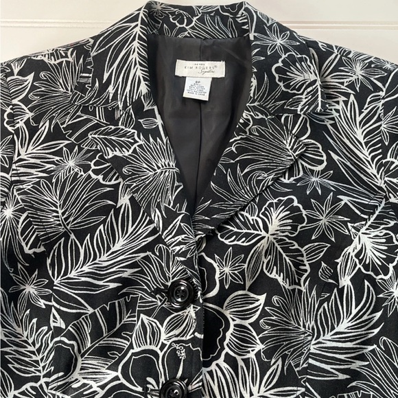 Kim Rogers Signature Petite 8P Lined Black White Jacket 3/4 Sleeves Linen Cotton - Picture 1 of 9
